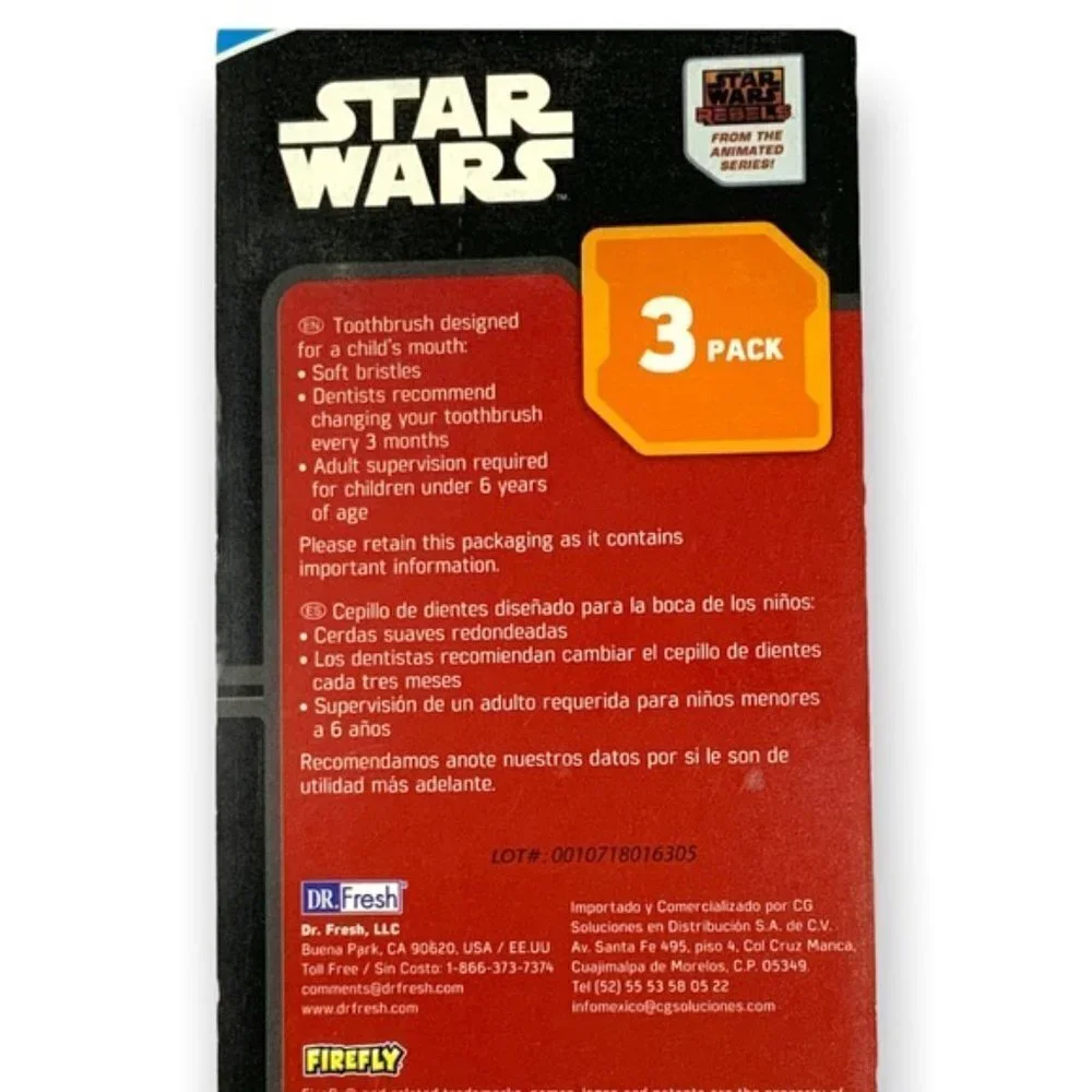 Star Wars Firefly Toothbrushes Disney Kids Two 3 Packs (6 Toothbrushes)
